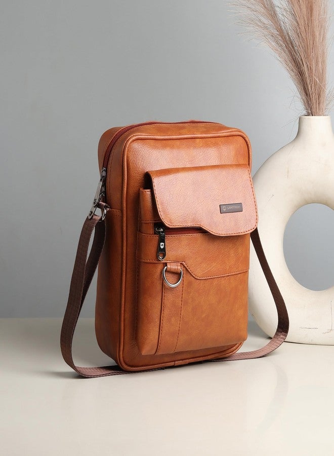 SAMTROH Vegan Leather Small Sling Bag for Men, Chest Crossbody Side Bag, Mini Leather Passport Sling, Corporate Gift Item (Tan) - Image 2